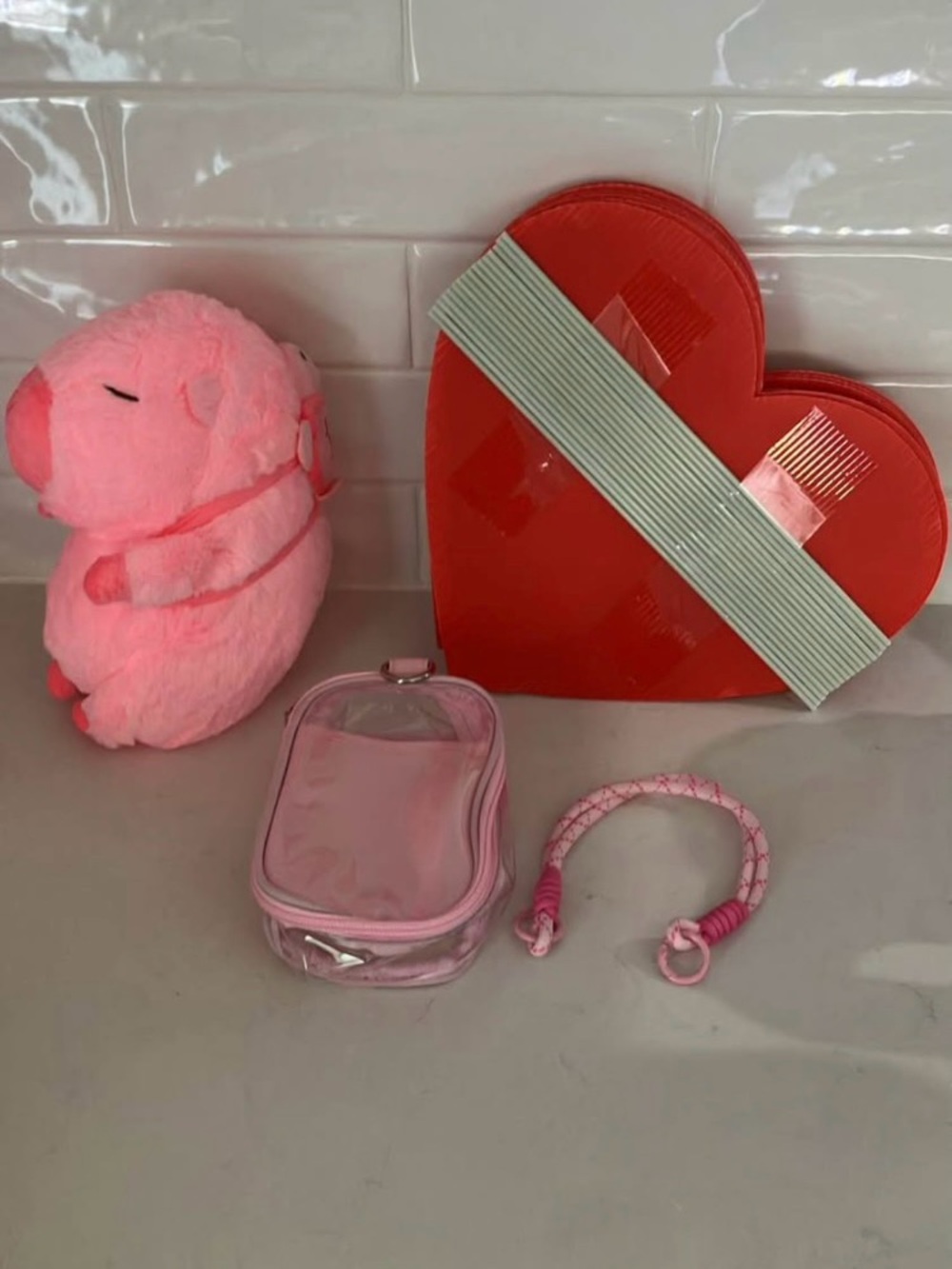 Pink Kids Plush, Crossbody Bag and Heart shaped cardboard Set